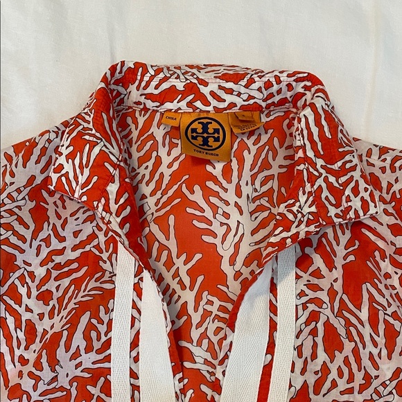 Tory Burch Coral Red and Cream Coral Pattern Tunic - Picture 8 of 11